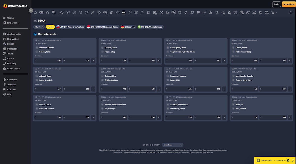 UFC und MMA Wetten - Instant Sports