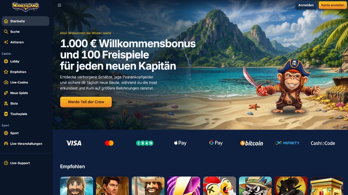 Winnerisland punktet als schnelles Casino ohne Anmeldung mit tollen Boni.